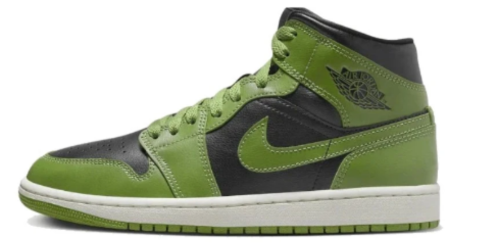 WMNS AIR JORDAN 1 MID BLACK/ ALTITUDE GREEN-SAIL - BQ6472 031